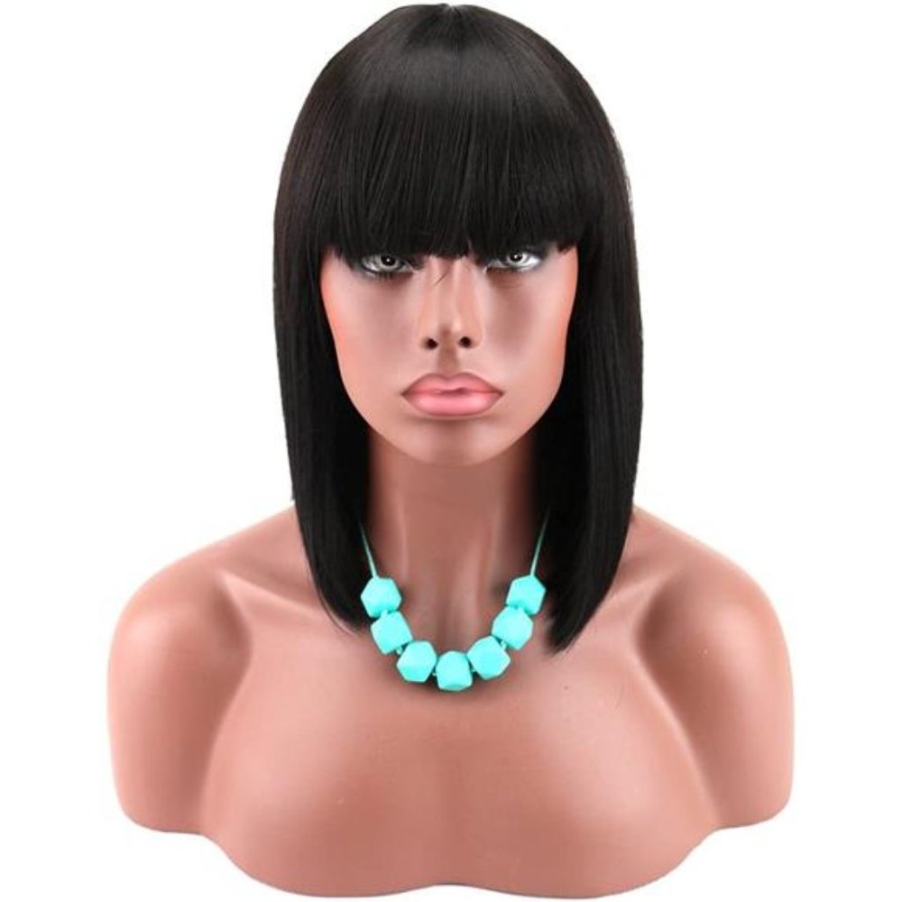 Women's Short Black Bob Wigs with Mines Cece Hair Bangs for Women